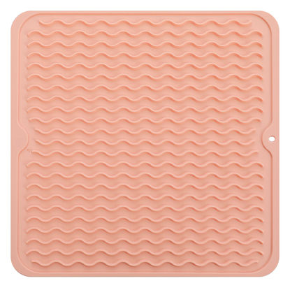 Picture of MicoYang Silicone Dish Drying Mat for Multiple Usage,Easy clean,Eco-friendly,Heat-resistant Silicone Mat for Kitchen Counter or Sink,Refrigerator or Drawer liner Pink M 12 inches x 12 inches