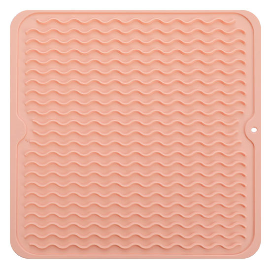 Picture of MicoYang Silicone Dish Drying Mat for Multiple Usage,Easy clean,Eco-friendly,Heat-resistant Silicone Mat for Kitchen Counter or Sink,Refrigerator or Drawer liner Pink M 12 inches x 12 inches