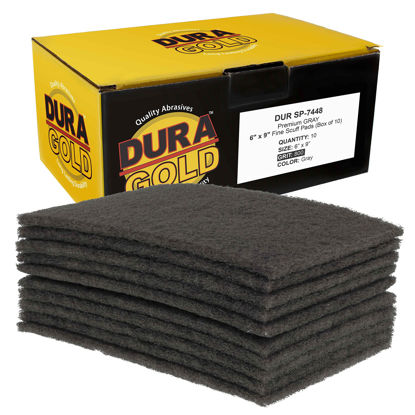 Picture of Dura-Gold Premium 6" x 9" Gray Ultra Fine General Purpose Scuff Pads, Box of 10 - Final Scuffing, Scouring, Sanding, Cleaning, Paint Color Blend Prep, Surface Adhesion Preparation, Automotive Autobody