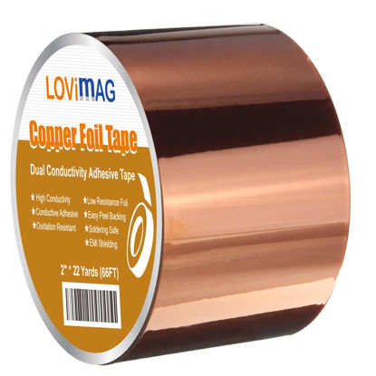Picture of LOVIMAG Copper Foil Tape (2inch X 66 FT) with Conductive Adhesive for Guitar and EMI Shielding, Crafts, Electrical Repairs, Grounding