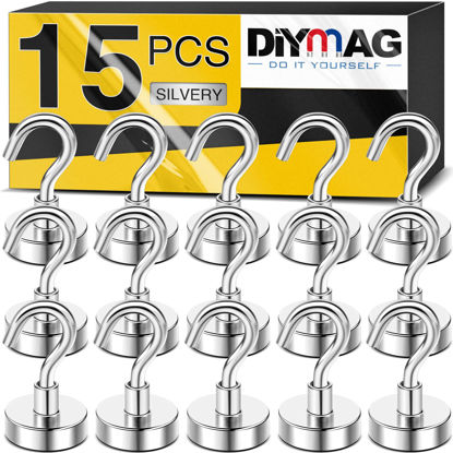 Picture of DIYMAG Magnetic Hooks, 25Lbs Strong Heavy Duty Cruise Magnet Hooks for Classroom, Fridge, Hanging, Cabins, Grill, Kitchen, Garage, Workplace and Office etc, (15 Pack-Silver)