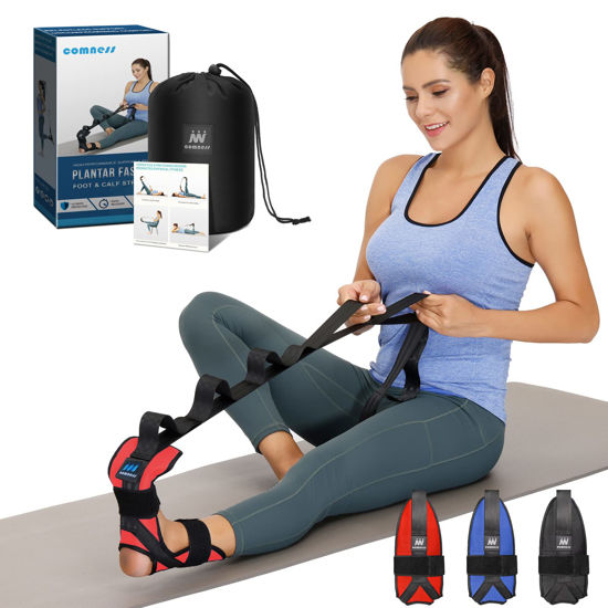 GetUSCart- comness Foot and Calf Stretcher-Stretching Strap For Plantar  Fasciitis , Heel Spurs, Foot Drop, Achilles Tendonitis & Hamstring. Yoga  Foot & Leg Stretch Strap. (Red)