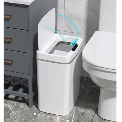 Picture of Yatmung Smart Trash Can Sensor Motion Bathroom Automatic Trash Can Touchless - Wide Opening 7.3 x 9.5 Inch - Small Electric Garbage Can with Lid - Plastic Trash Bin Auto Open for Toilet (White)