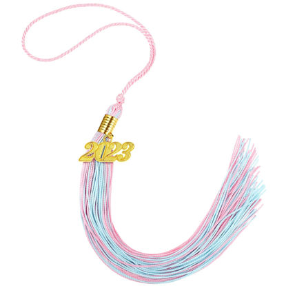 Picture of Graduation Tassel Academic Graduation Tassel with 2023 Year Charm Ceremonies Accessories for Graduates (Sky Blue and Pink)