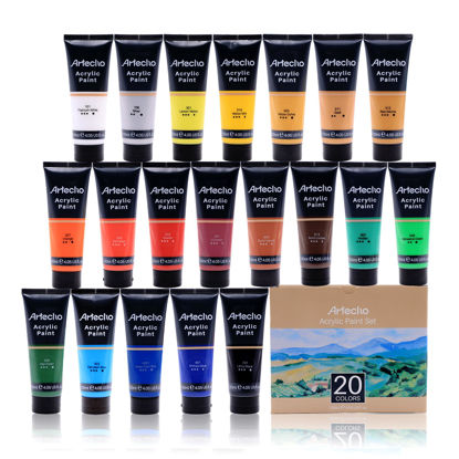 Picture of Artecho Professional Acrylic Paint Set, 20 Primary Colors (120ml / 4.05oz) Tubes, Art Craft Paints for Canvas Painting, Rock, Stone, Wood, Fabric, Art Supplies for Professional Artists, Adults, Students, Kids