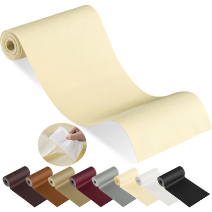 Picture of YAFLC Leather Repair Patch for Furniture, 4" x 63" Leather Repair Tape self Adhesive, Leather Repair Patch for couches car seat Sofa Jackets Handbags Beige Yellow