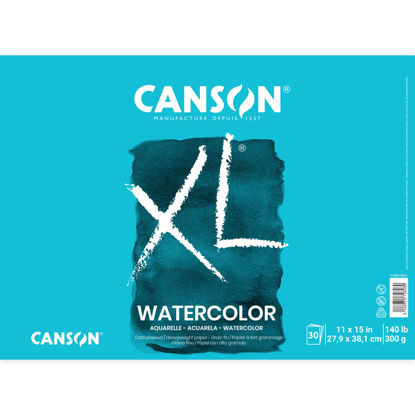 Picture of Canson XL Series Watercolor Textured Paper Pad for Paint, Pencil, Ink, Charcoal, Pastel, and Acrylic, Fold Over, 140 Pound,, 11” x 15”, 2 Pack, Fold-over Cover, 30 Sheets