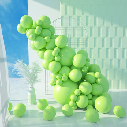 Picture of MOMOHOO Lime Green Balloons Garland - 100Pcs 18/12/10/5 Inch Light Green Balloons Different Sizes, Green Latex Balloons for Dinosaur Party Decorations, Balloons Green for Safari Baby Shower Decoration