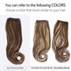 Picture of SARLA Highlights Invisible Wire Hair Extensions Dark Brown/Golden Long Wavy Curly Synthetic Hair Piece for Women Adjustable Headband 22 Inch No Clip