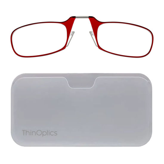 Picture of ThinOptics unisex-adult Reading Glasses + White Universal Pod Case | Red Frames, 1.50 Strength Readers Red Frames / White Case, 44 mm
