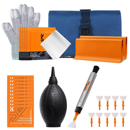 Picture of K&F Concept 32 Pack Camera Lens Cleaning Kit for Full Frame DSLR & Mirrorless Digital Cameras, Replaceable Lens Pen with Cleaning Swabs, Air Blower, Cleaning Cloth, Glasses Wipes & Case