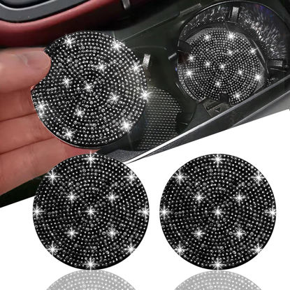 Picture of 2pcs Bling Car Cup Holder Coaster, 2.75 inch Anti-Slip Shockproof Universal Fashion Vehicle Car Coasters Insert Bling Crystal Rhinestone Auto Automotive Interior Accessories for Women (2 pcs, Black)