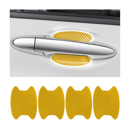 Picture of 4PCS Car Door Handle Protector Sticker, Universal Carbon Fiber Anti-Scratches Auto Door Handle Protective Film, Car Door Side Paint Cover Guard Stickers Fit for Most Car Handles （Gold）