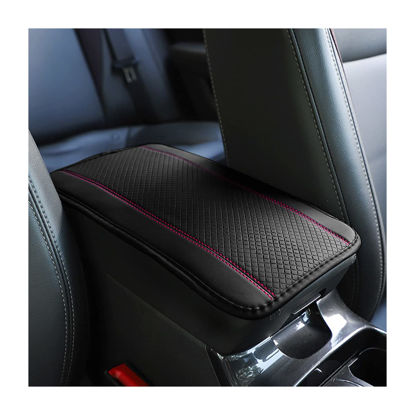 Picture of 8sanlione Car Armrest Storage Box Mat, Fiber Leather Car Center Console Cover, Car Armrest Seat Box Cover Accessories Interior Protection for Most Vehicle, SUV, Truck, Car (Black/Pink)