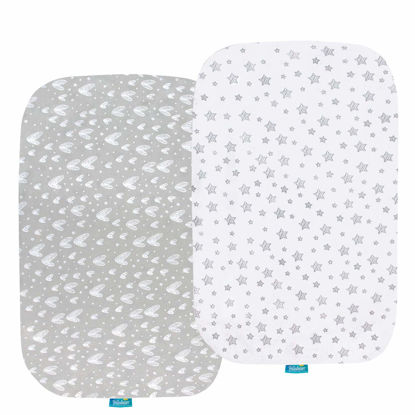 Picture of Bassinet Sheets Compatible with Graco Travel Lite, Fodoss, Cloud Baby, Yacul and Simmons Kids Bassinet(not for Twins), 2 Pack, 100% Cotton Fitted Sheets, Breathable and Heavenly Soft, Grey Print