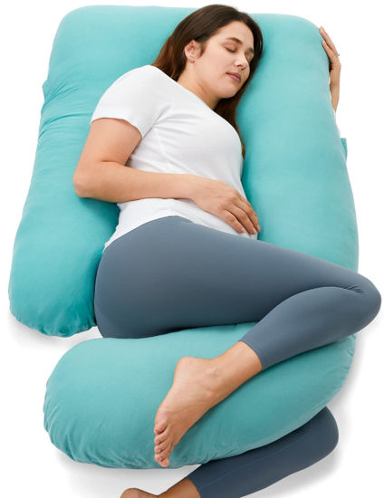 GetUSCart- Momcozy U Shaped Pregnancy Pillows with Cotton Removable Cover,  57 Inch Full Body Pillow Maternity Support, Must Have for Pregnant Women,  Tiffany Blue