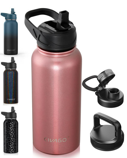 GetUSCart- CIVAGO 32 oz Insulated Water Bottle With Straw, Stainless Steel  Sports Water Flask Cup with 3 Lids (Straw, Portable Spout and Handle Lid),  Double Walled Travel Thermo Canteen Mug, Rose Gold
