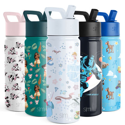 Picture of Simple Modern Disney Princess Kids Water Bottle with Straw Lid | Reusable Insulated Stainless Steel Cup for School | Summit Collection | 18oz, Cinderella Floral Wishes