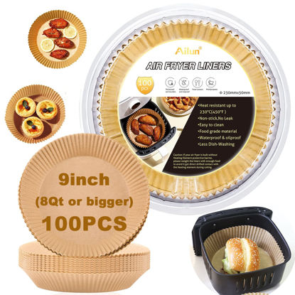 Picture of Ailun 9inch Round Air Fryer Disposable Paper Liners, 100PCS Non-Stick Air Fryer Parchment Liner, Oil Resistant, Waterproof, Food Grade Baking Paper for 5-10 QT Air Fryer Baking Roasting Microwave