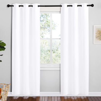 Picture of NICETOWN White Samll Window Blackout Curtain Panels, Set of 2, 42 inches x 78 inches, 50% Light Blocking Curtains for Bedroom & Dining Room Window
