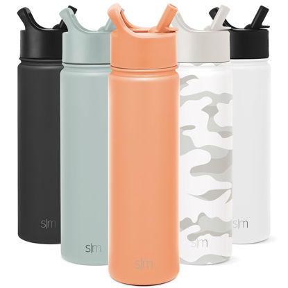Picture of Simple Modern Water Bottle with Straw Lid Vacuum Insulated Stainless Steel Metal Thermos Bottles | Reusable Leak Proof BPA-Free Flask for Gym, Travel, Sports | Summit Collection | 22oz, Apricot