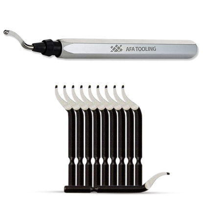 Picture of AFA Tooling - Deburring Tool with 10 Extra High Speed Steel Blades - Works on Metal, Resin, PVC Pipes, Copper, Plastic and 3D Printed Edges - Plumbing & 3D Printing Burr Removal Reamer Tool