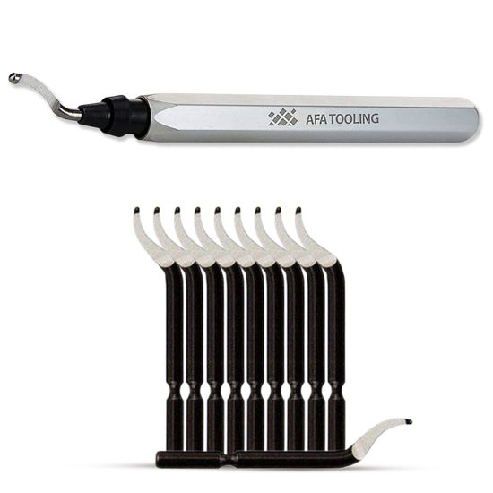 Picture of AFA Tooling - Deburring Tool with 10 Extra High Speed Steel Blades - Works on Metal, Resin, PVC Pipes, Copper, Plastic and 3D Printed Edges - Plumbing & 3D Printing Burr Removal Reamer Tool