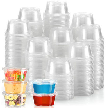 Picture of VITEVER [240 Sets - 3.25 oz ] Portion Cups With Lids, Small Plastic Containers with Lids, Airtight and Stackable Souffle Cups, Jello Shot Cups, Sauce Cups, Condiment Cups for Lunch, Party, Trips