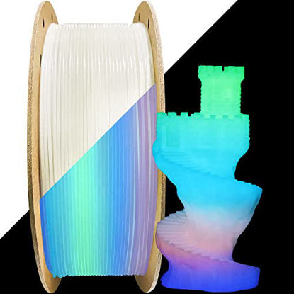 Picture of 1.75mm Glowing in Dark Fast Color Change Rainbow Multi Colored PLA Filament, Each 5-10m Fast Color Random Gradually Changed 3D Printer Material, 1KG 2.2lbs PLA with Extra 3D Printing Tool by MIKA3D