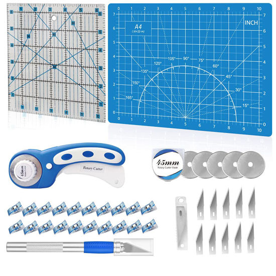45 mm Rotary Cutter Set Fabric Cutter A4 Self Healing Cutting Mat Ruler  Replacement Blades and Craft Knife for Quilting Patchworking