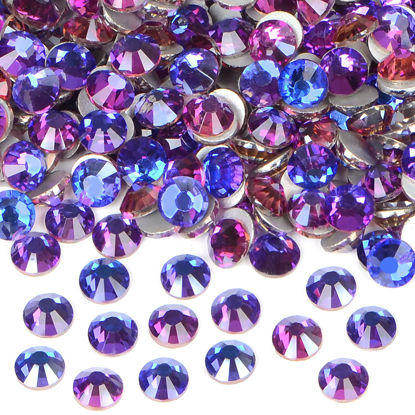 Picture of 2880PCS Art Nail Rhinestones non Hotfix Glue Fix Round Crystals Glass Flatback for DIY Jewelry Making with one Picking Pen (ss3 2880pcs, Purple Velvet)