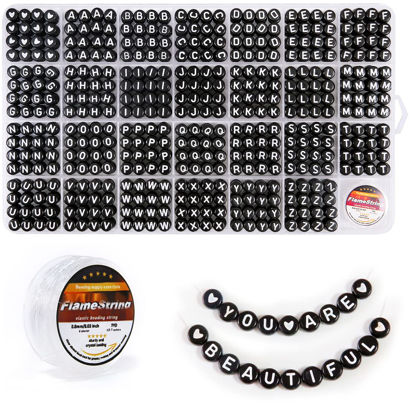 Picture of Eppingwin Beads, Letter Beads, Alphabet Beads in 28 Grid Box (4 x 7 mm (Round Beads, 1mm Hole), White Letters & Black Base)
