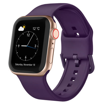 Picture of Sport Band Compatible with Apple Watch Bands 49mm 45mm 44mm 42mm, Soft Silicone Wristbands Replacement Strap with Classic Clasp for iWatch Series SE 8 7 6 5 4 3 2 1 Ultra for Women Men, Dark Purple
