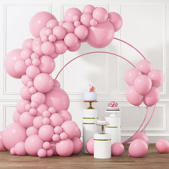 Picture of RUBFAC Pastel Pink Balloons Different Sizes 105pcs 5/10/12/18 Inch for Garland Arch, Macaron Pink Latex Balloons for Birthday, Wedding Baby Shower Gender Reveal Anniversary Pink Party Decorations