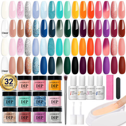 Picture of 42Pcs Dip Powder Nail Kit Starter All Seasons Series 32 Colors Pink Blue Nude Pastel Summer Dipping Powder Set with Top/Base Coat Activator for French Art Manicure Mother's Day Gifts by AZUREBEAUTY