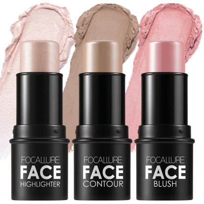 Picture of FOCALLURE 3 Pcs Cream Contour Sticks,Shades with Highlighter & Bronzer & Blush,Non-greasy and Water-resistant Face Contouring Pen,Easy to Sculpt the Face and Create a Lightweight Finishing Makeup,FAIR