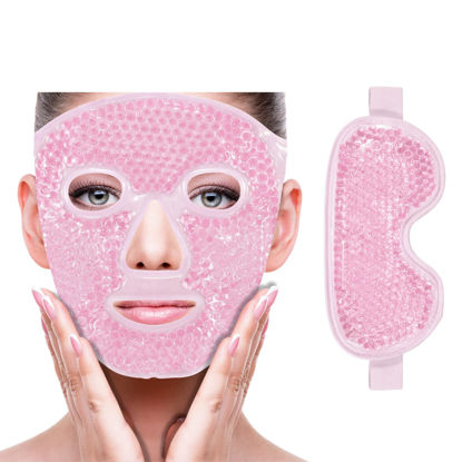 Picture of ZNÖCUETÖD Face Eye Mask Ice Pack for Reducing Puffiness, Bags Under Eyes, Puffy Dark Circles, Migraine,Hot/Cold Pack with Soft Plush Backing (Pink-(1*Eye Mask+1*Face Mask))