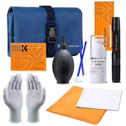 Picture of K&F Concept Professional Camera Cleaning Kit for DSLR & Mirrorless Cameras with APS-C & Full-Frame Sensor Cleaning Rods/Lens Cleaner/Gloves/Air Blower/Lens Pen Brush/Microfiber Cloths/Carrying Case