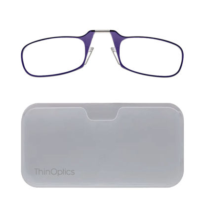Picture of ThinOptics Universal Pod Rectangular Reading Glasses, Purple Frames/White Case, 1.5 x