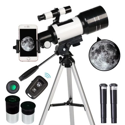 Picture of Telescope for Adults & Kids, 70mm Aperture Refractor Telescopes (15X-150X) for Astronomy Beginners, Portable Travel Telescope with Phone Adapter & Wireless Remote, Astronomy Gifts for Kids