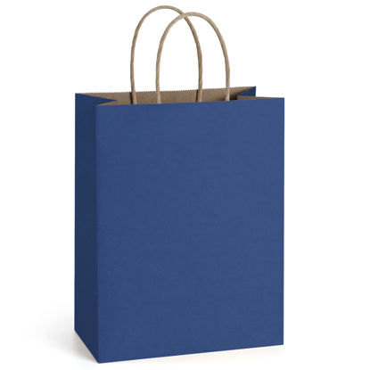 Picture of BagDream Navy Blue Gift Bags 8x4.25x10.5 100Pcs Paper Bags, Paper Gift Bags with Handles Bulk Paper Shopping Bags Kraft Bags Party Favor Bags Retail Merchandise Bags Sacks