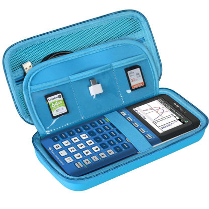Picture of BOVKE Hard Calculator Case for Texas Instruments TI-84 Plus CE Color Graphing Calculator/TI-84 Plus/TI-83 Plus CE, Extra Zipped Pocket for USB Cables, Charger, Manual and More, Blue