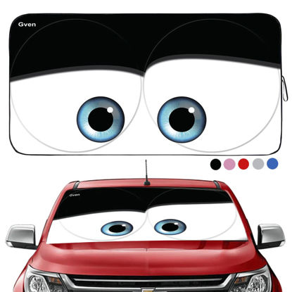 Picture of Gven Windshield Sun Shade, Car Sun Shade for Front Window Funny Car Eyes Sunshades Sun Visor Protector Blocks UV Rays Foldable 210T Keep Your Vehicle Cool (Eyes-Black, Large)