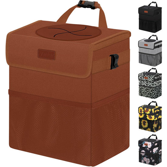 Picture of Vankor Car Trash Can for Car Cute, Car Trash Bag Bin Hanging Waterproof Automotive Car Garbage Cans Leak Proof Vehicle Trash Can Brown