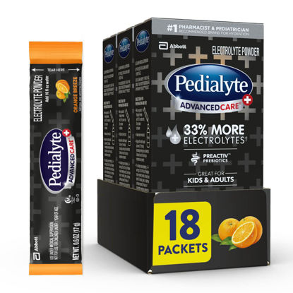 Picture of Pedialyte AdvancedCare Plus Electrolyte Powder, with 33% More Electrolytes and PreActiv Prebiotics, Orange Breeze, Electrolyte Drink Powder Packets, 0.6 oz (18 Count)