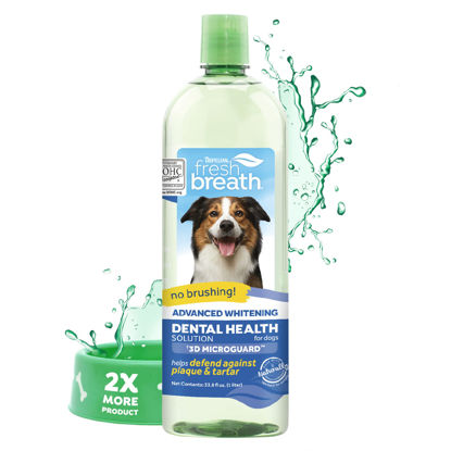 Picture of TropiClean Fresh Breath Advanced Whitening | Dog Oral Care Water Additive | Dog Breath Freshener Additive for Dental Health | VOHC Certified | Made in the USA | 33.8 oz.