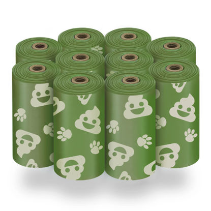 Picture of Best Pet Supplies Dog Poop Bags for Waste Refuse Cleanup, Doggy Roll Replacements for Outdoor Puppy Walking and Travel, Leak Proof and Tear Resistant, Thick Plastic - Green with Poop Emoji, 150 Bags