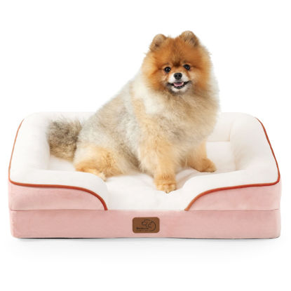 Picture of Bedsure Small Orthopedic Dog Bed, Bolster Dog Beds for Small Dogs - Foam Sofa with Removable Washable Cover, Waterproof Lining and Nonskid Bottom Couch, Pink