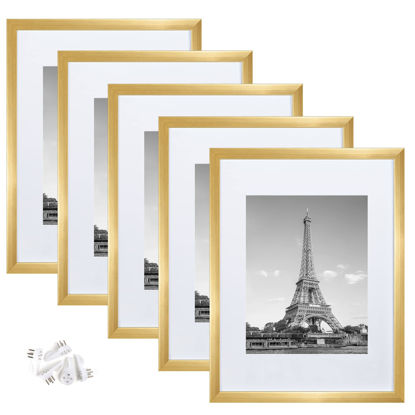 Picture of upsimples 12x16 Picture Frame Set of 5, Display Pictures 8.5x11 with Mat or 12x16 Without Mat, Wall Gallery Photo Frames,Gold