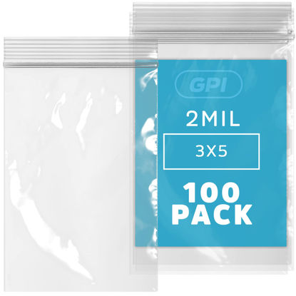Picture of 3 x 5 inches, 2Mil Clear Reclosable Zip Bags, case of 100 GPI Brand